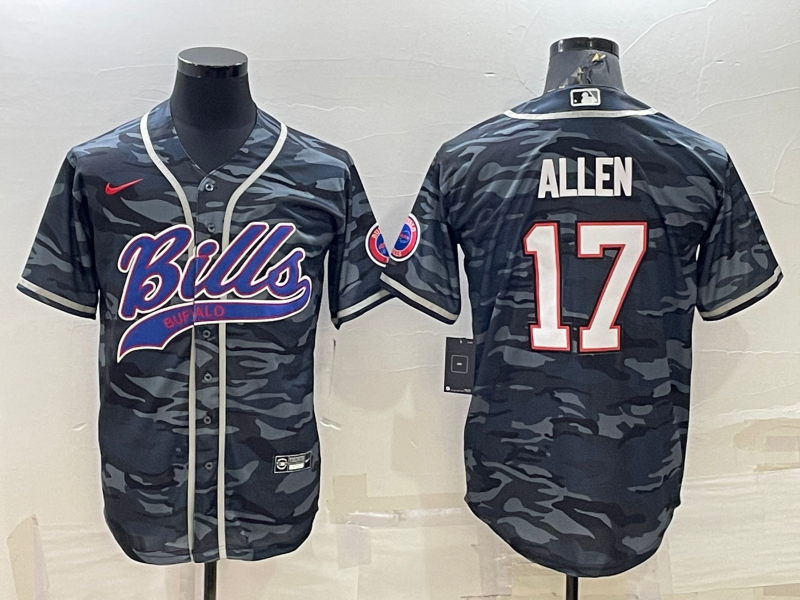 Men's Buffalo Bills Blank #17 Josh Allen Grey/Navy Camo With Patch Cool Base Stitched Baseball Jersey Men's Buffalo Bills Blank #17 Josh Allen Grey/Navy Camo With Patch Cool Base Stitched Baseball Jersey